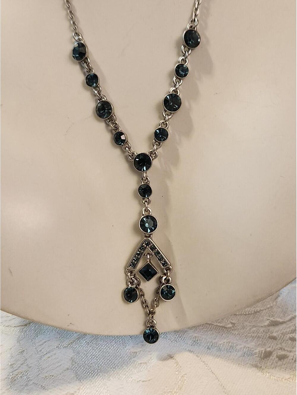Rare Givenchy Y Drop Chandelier Silvertone Necklace With Blue Stones